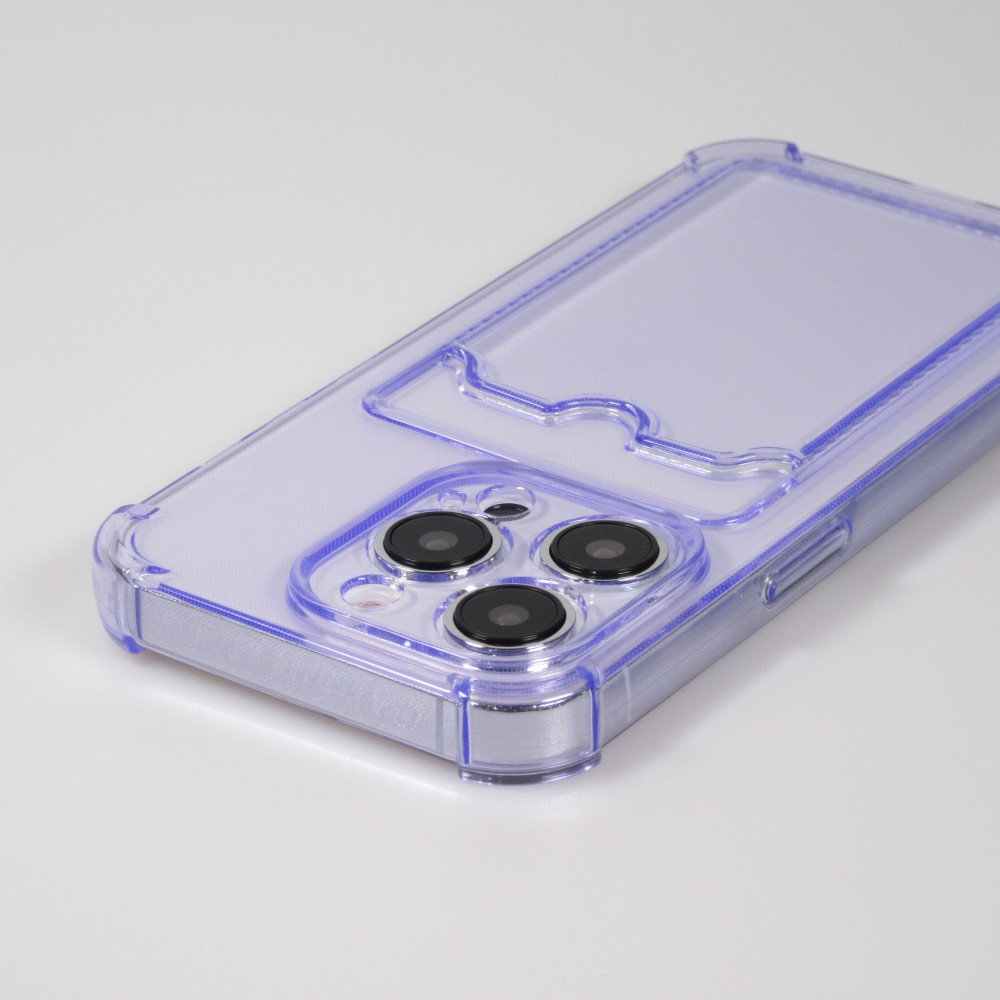 iPhone 14 Pro Max Case Hülle - Gummi Silikon bumper super flexibel mit Kartenhalter transparent - Violett