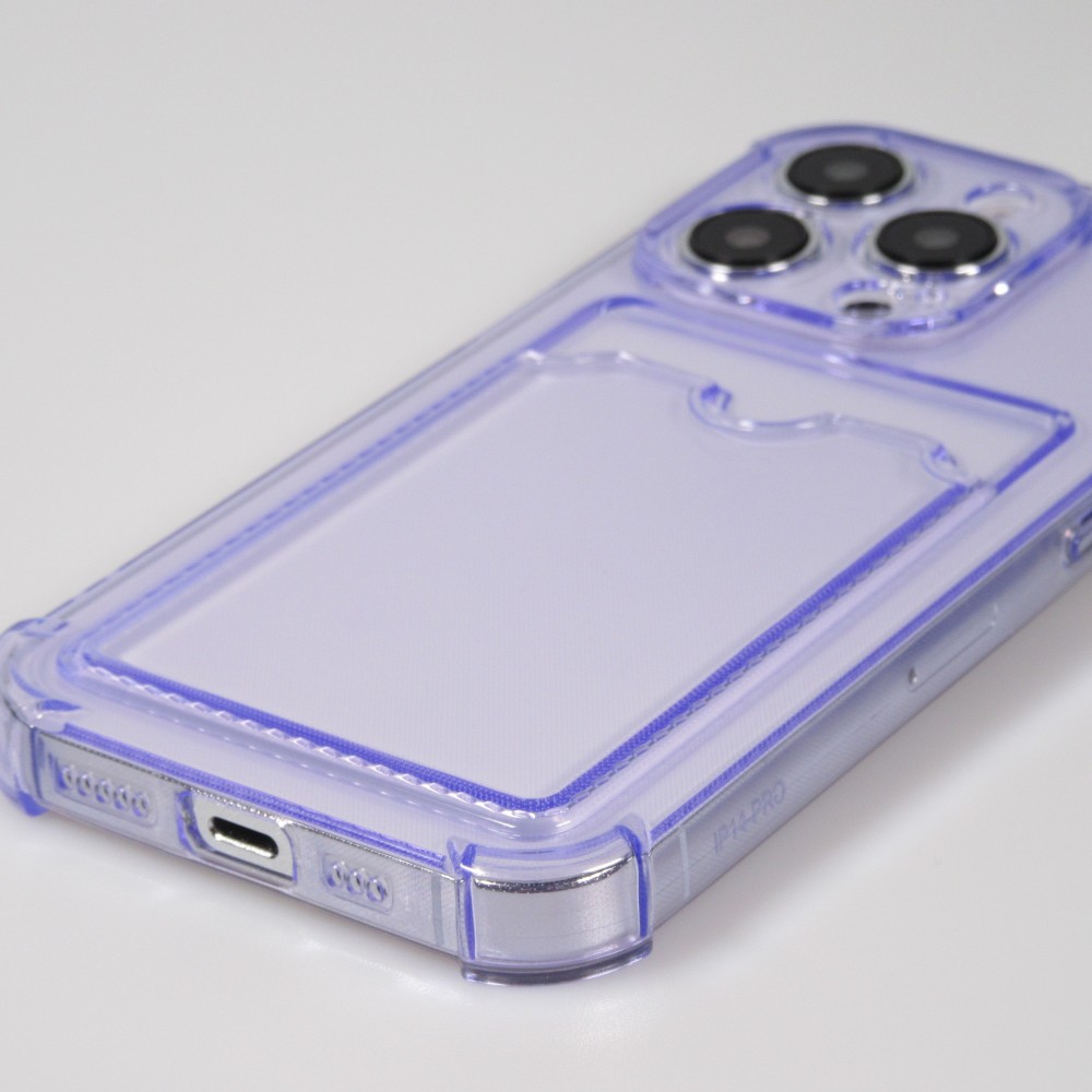 iPhone 14 Pro Max Case Hülle - Gummi Silikon bumper super flexibel mit Kartenhalter transparent - Violett