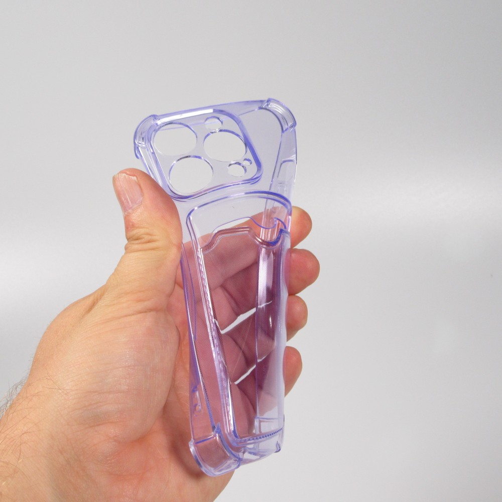 iPhone 14 Pro Max Case Hülle - Gummi Silikon bumper super flexibel mit Kartenhalter transparent - Violett