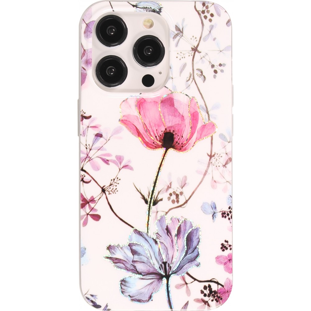 iPhone 14 Pro Max Case Hülle - Silikon Gel blütende Rose - Weiss