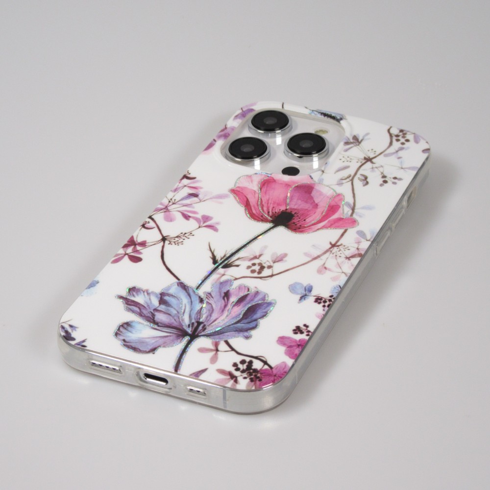 iPhone 14 Pro Max Case Hülle - Silikon Gel blütende Rose - Weiss