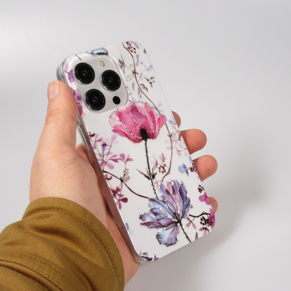 iPhone 14 Pro Max Case Hülle - Silikon Gel blütende Rose - Weiss