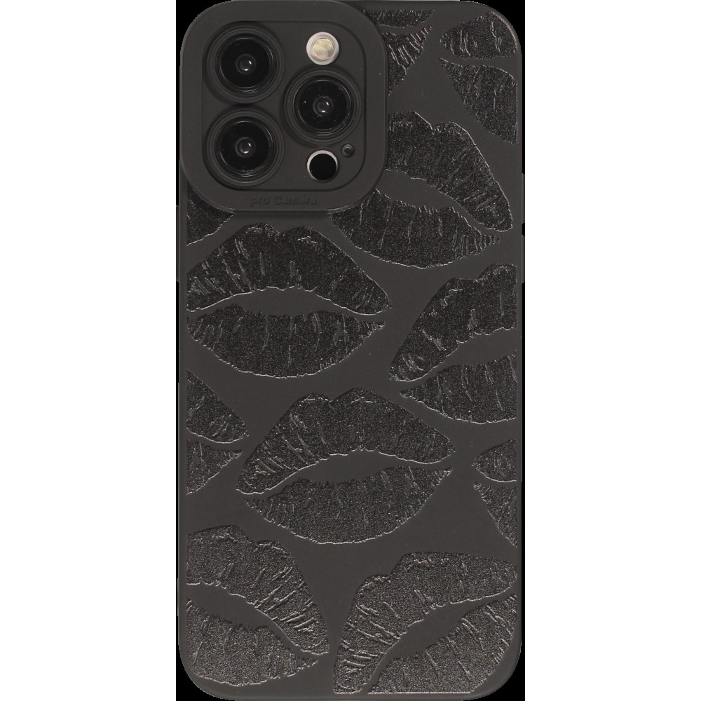 iPhone 14 Pro Case Hülle - Weiches Silikongel mit Kameraschutz - Many kisses - Schwarz