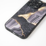iPhone 13 Pro Max Case Hülle - Glass Marmor mit Silikonrand - Schwarz/Gold