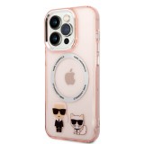 iPhone 14 Pro Case Hülle - Karl Lagerfeld und Choupette duo gel rigide mit MagSafe in silber - Rosa
