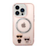 iPhone 14 Pro Case Hülle - Karl Lagerfeld und Choupette duo gel rigide mit MagSafe in silber - Rosa