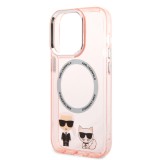 iPhone 14 Pro Case Hülle - Karl Lagerfeld und Choupette duo gel rigide mit MagSafe in silber - Rosa