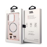 iPhone 14 Pro Case Hülle - Karl Lagerfeld und Choupette duo gel rigide mit MagSafe in silber - Rosa