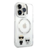 iPhone 14 Pro Case Hülle - Karl Lagerfeld und Choupette duo gel rigide mit MagSafe in silber - Transparent
