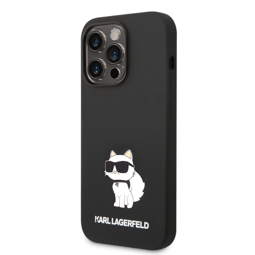 Coque iPhone 14 Pro - Karl Lagerfeld silicone soft touch Choupette - Noir