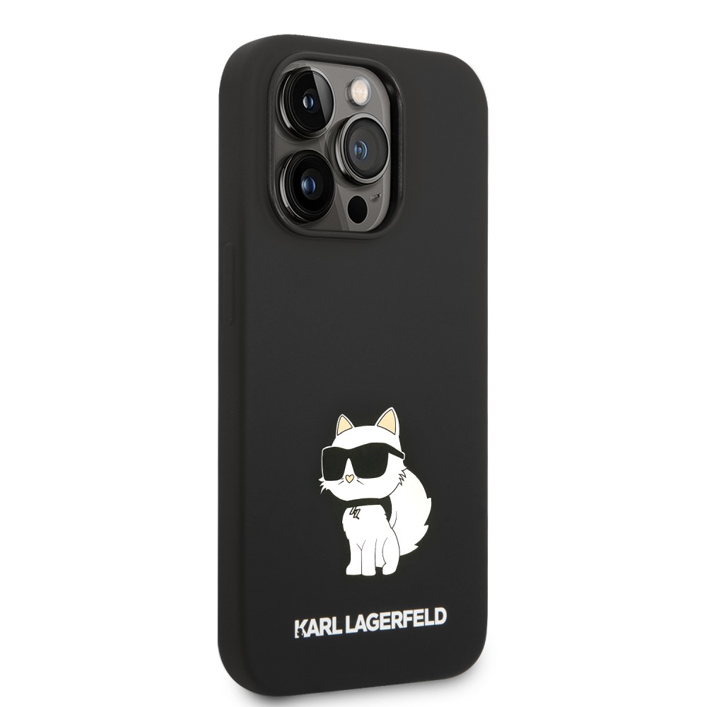 Coque iPhone 14 Pro - Karl Lagerfeld silicone soft touch Choupette - Noir