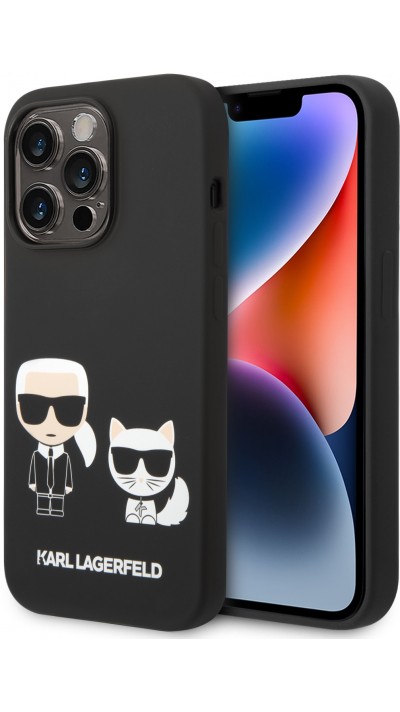 iPhone 14 Pro Case Hülle - Karl Lagerfeld und Choupette Duo Soft-Touch-Silikon - Schwarz