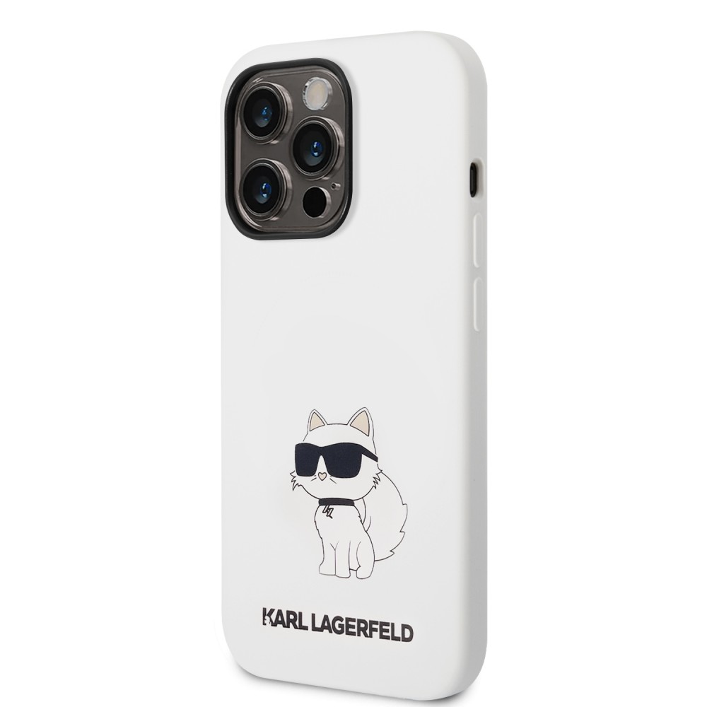 Coque iPhone 14 Pro - Karl Lagerfeld silicone soft touch Choupette - Blanc