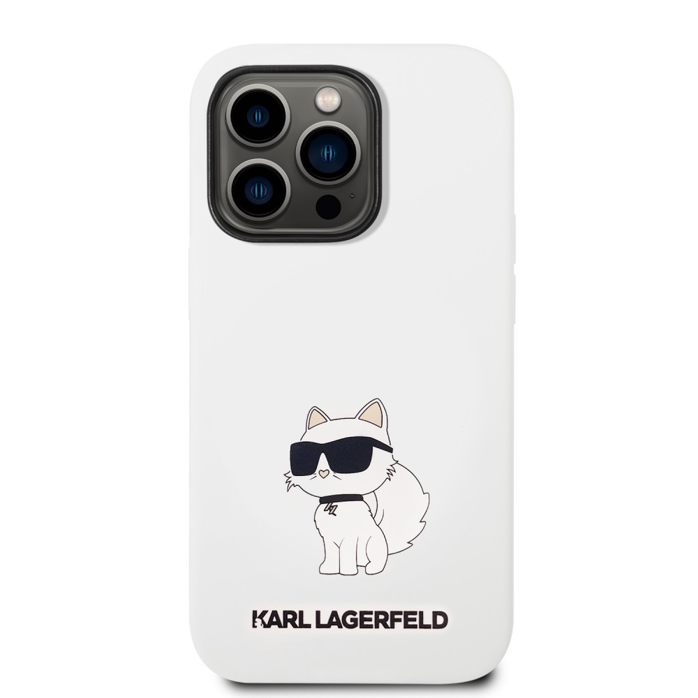 Coque iPhone 14 Pro - Karl Lagerfeld silicone soft touch Choupette - Blanc