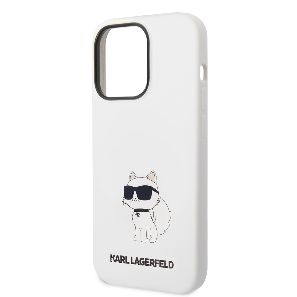 Coque iPhone 14 Pro - Karl Lagerfeld silicone soft touch Choupette - Blanc