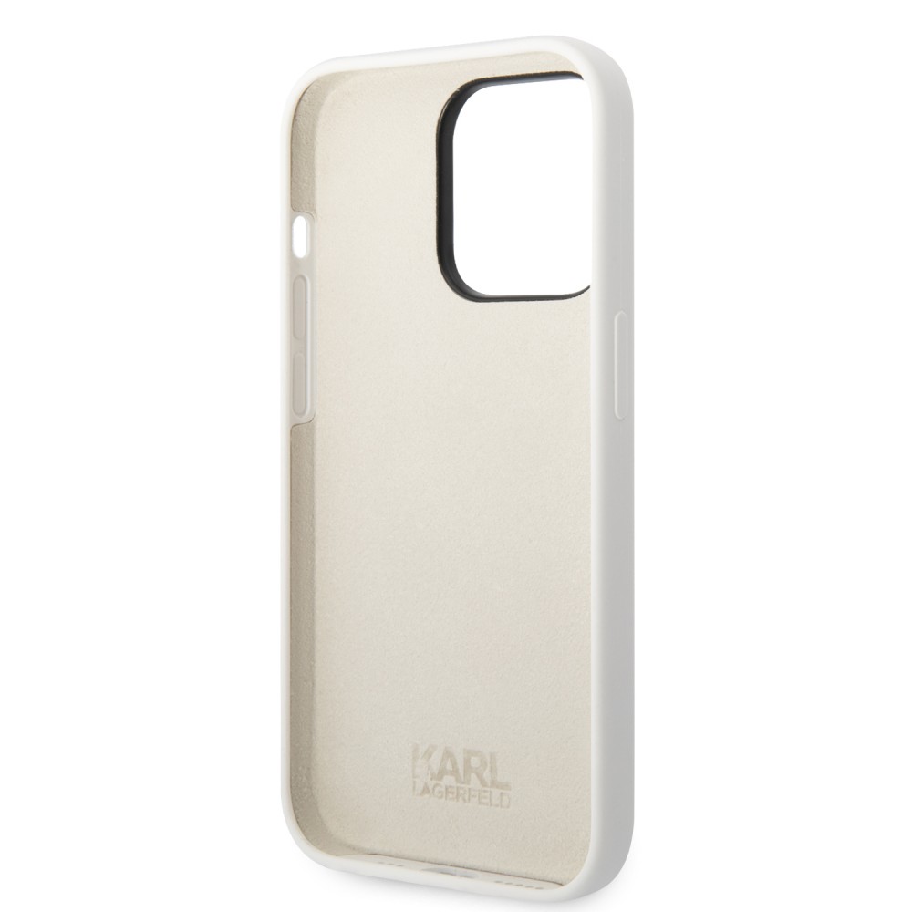 Coque iPhone 14 Pro - Karl Lagerfeld silicone soft touch Choupette - Blanc