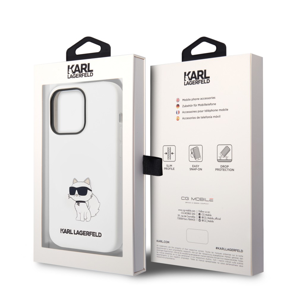 Coque iPhone 14 Pro - Karl Lagerfeld silicone soft touch Choupette - Blanc