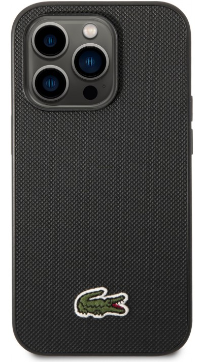 iPhone 14 Pro Max Case Hülle - Lacoste Petit Piqué Effekt mit MagSafe und gesticktem Logo-Patch - Schwarz