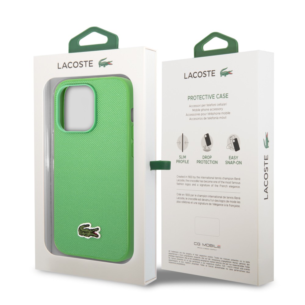 iPhone 15 Pro Case Hülle - Lacoste Petit Piqué Effekt mit MagSafe und gesticktem Logo-Patch - Grün
