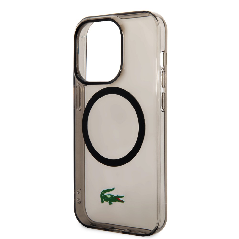 Coque iPhone 14 Pro - Lacoste gel laqué transparent avec MagSafe - Noir