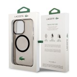 Coque iPhone 14 Pro - Lacoste gel laqué transparent avec MagSafe - Noir