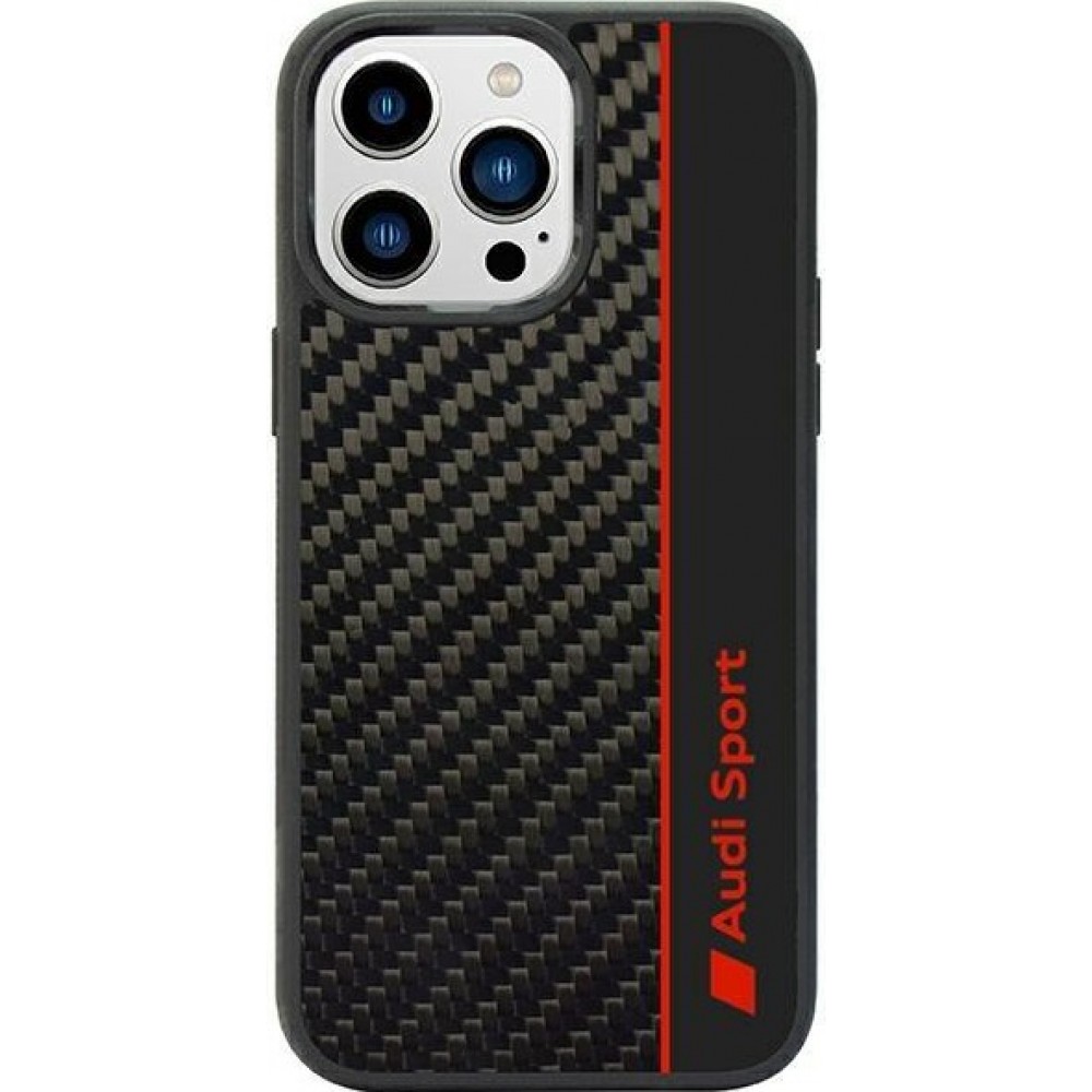 iPhone 14 Pro Case Hülle - Audi Sport echte Carbon-Fiber mit Silikonkanten