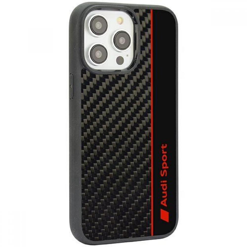 iPhone 14 Pro Case Hülle - Audi Sport echte Carbon-Fiber mit Silikonkanten