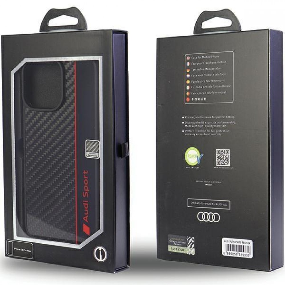 iPhone 14 Pro Case Hülle - Audi Sport echte Carbon-Fiber mit Silikonkanten
