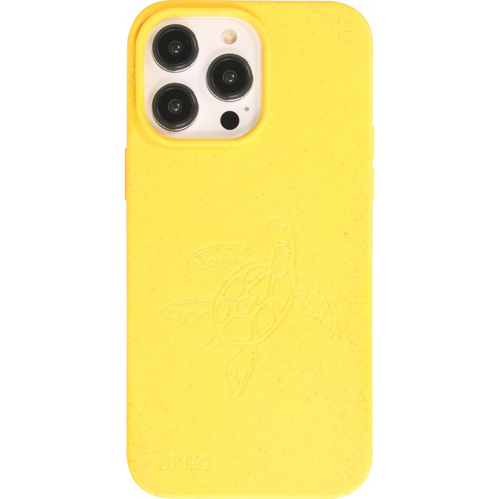 Coque iPhone 14 Pro Max - Bioka biodégradable et compostable Eco-Friendly - Esprit de la tortue - Jaune