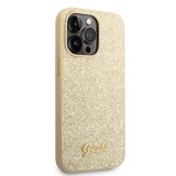 iPhone 14 Pro Max Case Hülle - Guess Gold Glitter mit goldenem Metalllogo - Gold