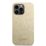 iPhone 14 Pro Max Case Hülle - Guess Gold Glitter mit goldenem Metalllogo - Gold