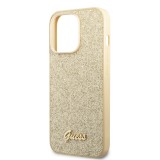 iPhone 14 Pro Max Case Hülle - Guess Gold Glitter mit goldenem Metalllogo - Gold