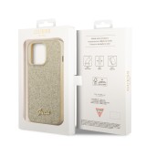 iPhone 14 Pro Max Case Hülle - Guess Gold Glitter mit goldenem Metalllogo - Gold
