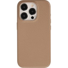 iPhone 14 Pro Max Case Hülle - Vollständig genarbtes Luxuskalbsleder mit Metallknöpfen und MagSafe - Beige