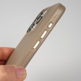 iPhone 14 Pro Max Case Hülle - Vollständig genarbtes Luxuskalbsleder mit Metallknöpfen und MagSafe - Beige