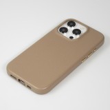iPhone 14 Pro Max Case Hülle - Vollständig genarbtes Luxuskalbsleder mit Metallknöpfen und MagSafe - Beige