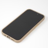 iPhone 14 Pro Max Case Hülle - Vollständig genarbtes Luxuskalbsleder mit Metallknöpfen und MagSafe - Beige