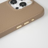 iPhone 14 Pro Max Case Hülle - Vollständig genarbtes Luxuskalbsleder mit Metallknöpfen und MagSafe - Beige
