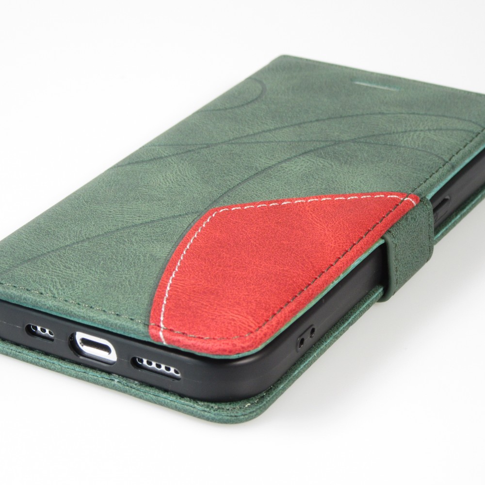 iPhone 15 Pro Case Hülle - Flip classical elegant fine lines - Grün