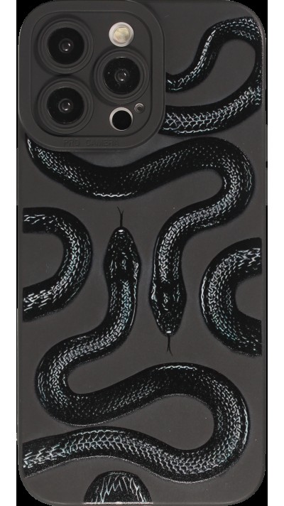 iPhone 14 Pro Max Case Hülle - Weiches Silikongel mit Kameraschutz - Zwei Schlangen - Schwarz