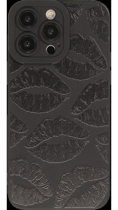 iPhone 14 Pro Max Case Hülle - Weiches Silikongel mit Kameraschutz - Many kisses - Schwarz