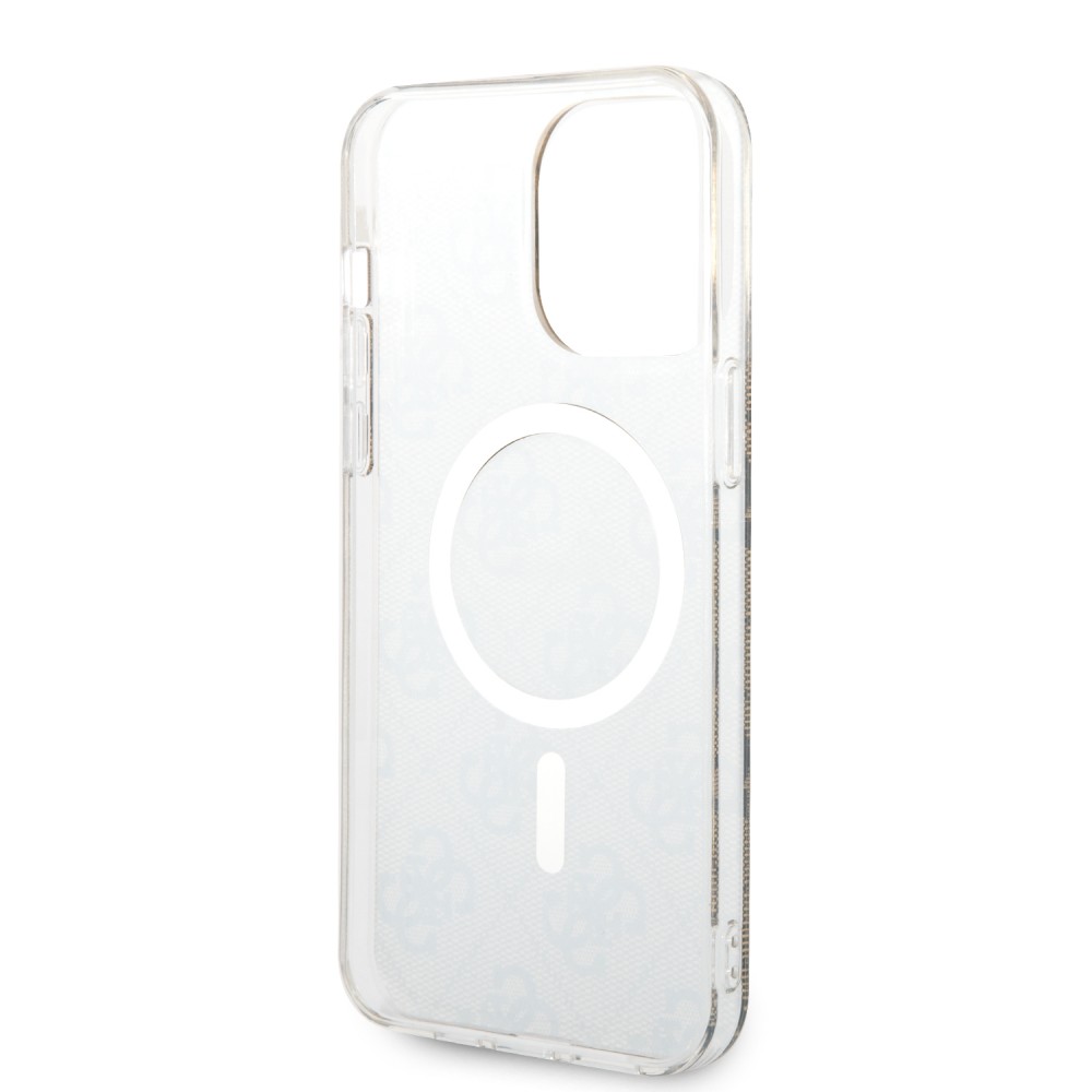 iPhone 14 Pro Max Case Hülle - Guess 2 in 1 Monogramm lackiert mit goldenem Magsafe und kabellosem Ladegerät - Braun
