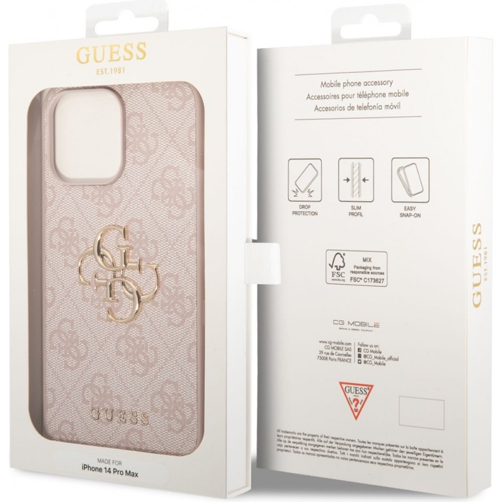 iPhone 14 Pro Max Case Hülle - Guess PU 4G mit Metall-Logo - Rosa