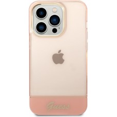 iPhone 14 Pro Max Case H&uuml;lle - Guess Gel straff Kamera Outline transparent - Rosa