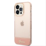 iPhone 14 Pro Max Case H&uuml;lle - Guess Gel straff Kamera Outline transparent - Rosa