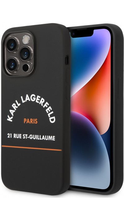 iPhone 14 Case Hülle - Karl Lagerfeld Rue St-Guillaume Silikon Soft-Touch - Schwarz