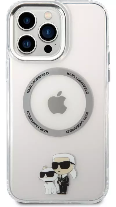 iPhone 14 Pro Max Case Hülle - Karl Lagerfeld und Choupette duo gel rigide mit MagSafe in silber - Transparent