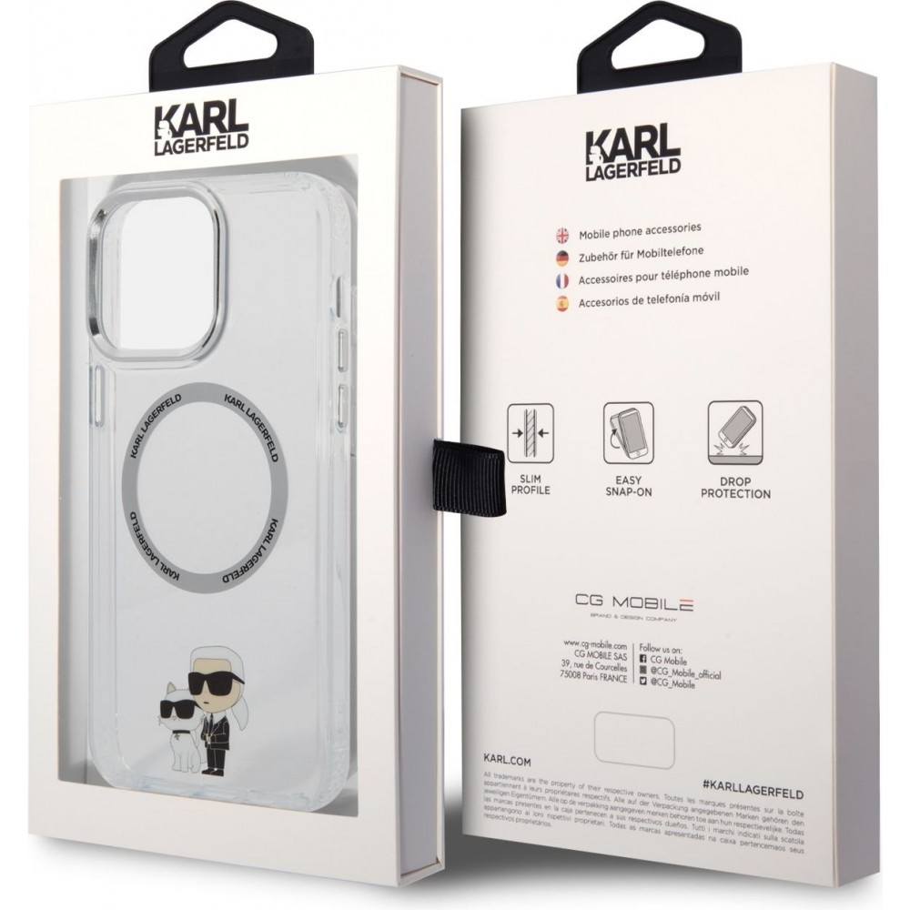 iPhone 14 Pro Max Case Hülle - Karl Lagerfeld und Choupette duo gel rigide mit MagSafe in silber - Transparent
