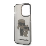 Coque iPhone 14 Pro - Karl Lagerfeld et Choupette duo gel rigide transparent pailleté - Gris