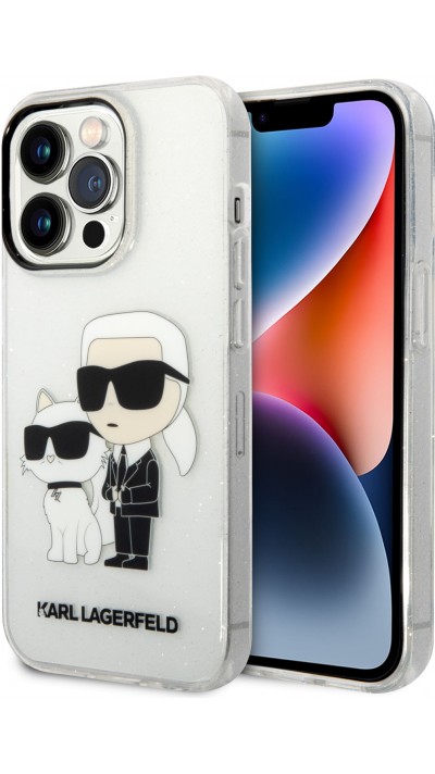 iPhone 14 Pro Cover - Karl Lagerfeld und Choupette duo starres Glitzergel - Transparent
